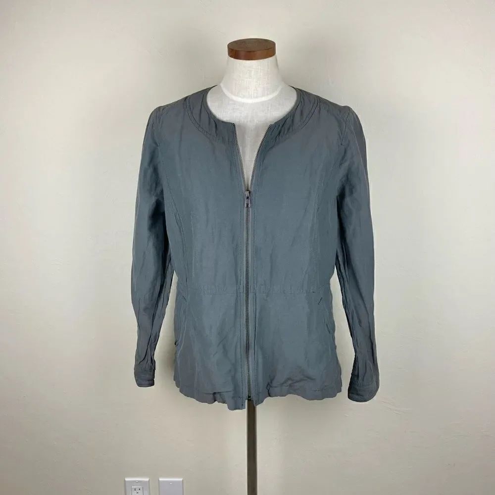 Eileen Fisher Graphite Roundneck Full-Zip Jacket